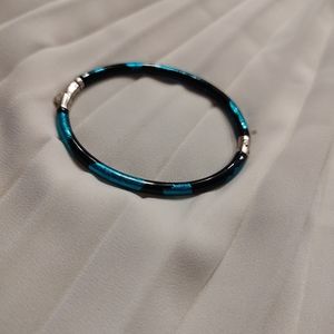 Soho Thin Teal Enamel Sterling Silver Bangle Bracelet